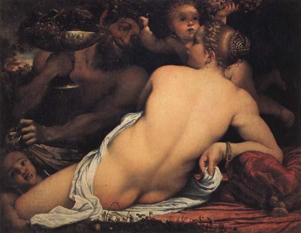 Annibale Carracci Bacchante with a Satyr and Two Cupids